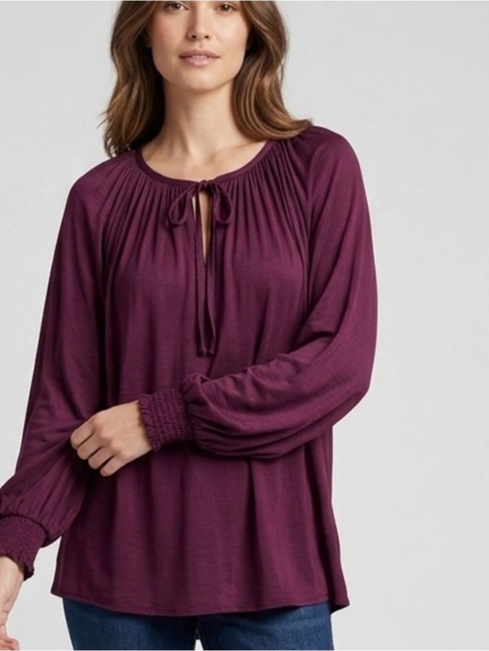 Jennifer Lopez OVERSIZE Burgundy Summer Soft Flowy Romantic Peasant Blouses
